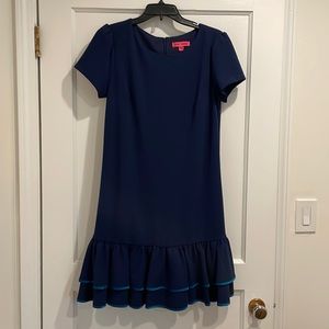 Betsy Johnson navy ruffle dress
